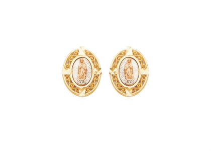 Three Tone Plated Filigree Mother Mary Earring